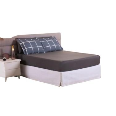 Imagem de Kit Jogo Lençol Roupa Cama Casal Super King 5 Peças Elastico Fronha Basico Simples Macio Suave Seda Cinza