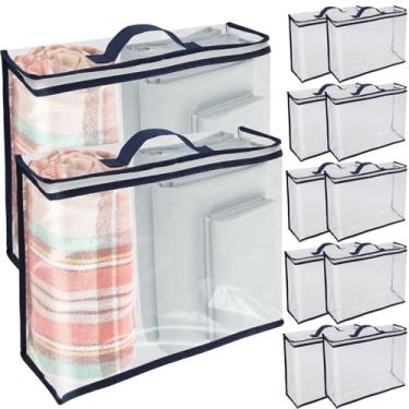 Imagem de ZJRDYYK Pacote com 12 sacos de armazenamento de cobertor de plástico transparente com zíperes e alças, sacos de armazenamento quadrados de roupas, organizadores de armário de PVC e bolsa de