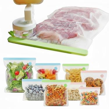 Imagem de SealVax Pacote com 9 sacos reutilizáveis para vedação a vácuo – Sacos para sous vide e freezer sem BPA com o menor selador a vácuo portátil do mundo, isolador líquido exclusivo e sacos herméticos de
