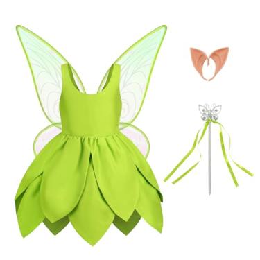 Imagem de Kosgraiy Tinkerbell Costume for Girls,Toddler Girls Fairy Dress with Pixie Elf Ears and Wings,Princess Dress Halloween Fairy Dress Up,6-8Years