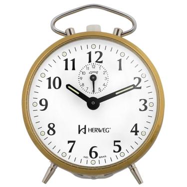 Imagem de Relogio Despertador Herweg A Corda Dourado Analogico 2210