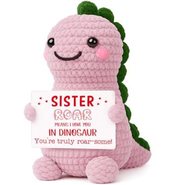 Imagem de Mini Handmade Crochet Dinosaur Sister Gift - Funny Birthday Christmas Graduation Surprise for Sister from Brother or Family, Cute Gag Gifts for Women, Stress Relief Positive Daily Reminder