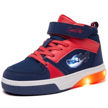Imagem de SPEED MATE Tênis infantil de cano alto, unissex, para meninos e meninas, respirável, brilhante, luminoso, para esportes ao ar livre, Azul-escuro, 11 Little Kid