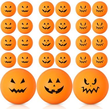 Imagem de Soulchen 24 bolas de tênis de mesa de Halloween bola de cerveja de abóbora de plástico laranja novidade tênis de mesa com lanterna Jack O 4 cm, adereços de estresse de Halloween para decoração de