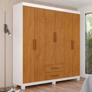 Imagem de Guarda-Roupa Solteiro Aurora 6 Portas 2 Gavetas 22116 Branco/Cinamomo 
