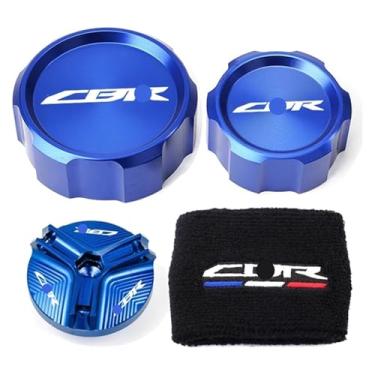 Imagem de Compatível com CBR 1000RR 1000 RR 2005-2018 Tampa de enchimento de óleo de motocicleta cilindro mestre tampa de reservatório de fluido de freio meia CBR1000RR (conjunto de 4 peças azul)