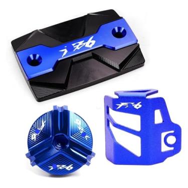 Imagem de Tampa de enchimento de óleo de motocicleta protetor de reservatório de fluido de freio frontal compatível com Y&AMAHA FZ6 FZ-6 ZF6N FZ6R FZ6S Fa&zer (1 conjunto azul não 07-09)
