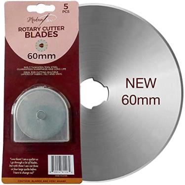 Imagem de Madam Sew Lâminas de substituição de cortador rotativo de 60 mm, 5 lâminas de aço de tungstênio | Corta camadas grossas de tecido, feltro, couro e vinil – Compatível com Fiskars, Olfa, Clover e outras