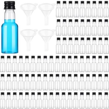 Imagem de 100 mini garrafas de licor de 30 ml com 4 funis de plástico pequenas garrafas de licor mini garrafa de molho de salada de Natal pequeno suporte de álcool com tampa molho picante de vinho (preto)