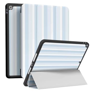 Imagem de RQYDYZMJ Capa para iPad 9ª/8ª/7ª geração (2021/2020/2019) 10,2 polegadas, hibernar/despertar automático, suporte inteligente com três dobras à prova de choque para mulheres e meninas (listras azuis)