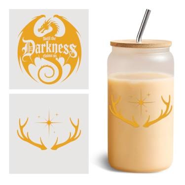Imagem de Conjunto de 2 peças Until The Darkness Claims Us UV DTF Cup Wraps para vidro de 473 ml, decalque de transferência a frio ACOTAR para copos de vidro Bookish Dragon, quarta asa, adesivo de transferência