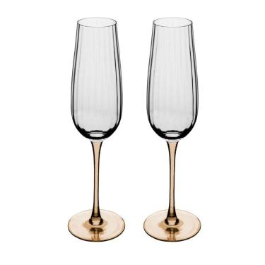 Imagem de Conjunto 2 Taças de Champanhe de Vidro com Haste Âmbar Classic 230ml - Wolff