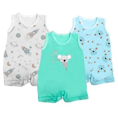 Imagem de Kit 3 Peças Macaquinho Bebê Regata Estampado Enxoval Verão - Koala Bab