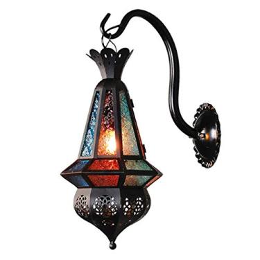 Imagem de HOSETEON Luminária de parede ng, lanterna marroquina luminária de parede turca arandela de vidro pintado sombra DIYoom g sala de jantar t cafe bar lâmpada art déco lâmpadas de cabeceira