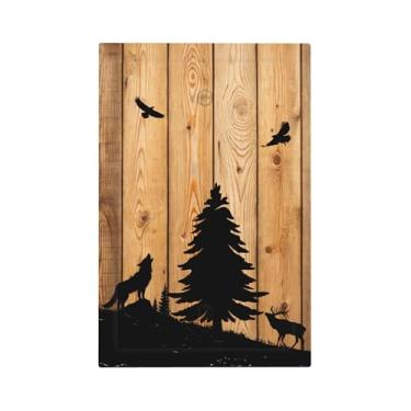 Imagem de Retro rústico lobo veado floresta madeira marrom 1 gangue sem dispositivo placa de cobertura de interruptor de luz em branco placas decorativas de parede placa elétrica para quarto, casa, tomadas