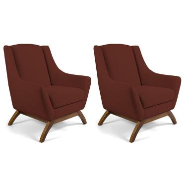 Imagem de Kit 02 Poltronas Decorativa Fixa Base de Madeira Juliet D02 Veludo Terracota C-417 - Lyam Decor