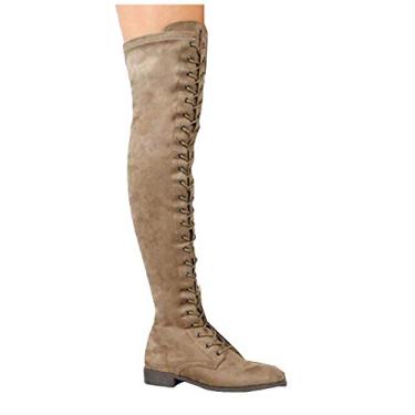 Imagem de Bigfanshu Botas de cano alto femininas botas de cano médio sapatos de inverno acima do joelho botas de camurça femininas plus size moda leve bota até o joelho, Bronzeado, 38 BR
