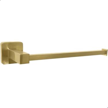 Imagem de Dona D Cor, Porta Toalha Dourado Metal Inox Escovado Suporte Parede Quadrado Para Toalha Rosto Mãos Toalheiro Reto Gold Lavabo Luxo
