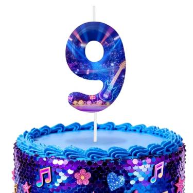 Imagem de Velas azuis de aniversário número 9, topos de bolo com tema de desenho animado para decoração de bolo para meninos e meninas, decorações de aniversário, suprimentos de festa, velas com números para