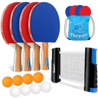 Imagem de FBSPORT Conjunto de raquete de pingue-pong, conjunto de tênis de mesa com 4 raquetes e 8 bolas, rede retrátil com bolsa de armazenamento - Acessórios de raquete de pingue-pongue para jogos internos e