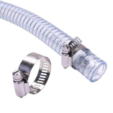 Imagem de DERPIPE Tubulação de fio de aço de PVC - 1,9 cm ID x 2,5 cm OD Mangueira de vácuo transparente de vinil de fio espiral flexível resistente de alta pressão (com 2 grampos)
