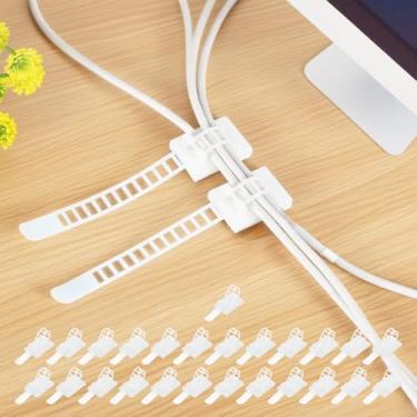 Imagem de Abraçadeiras ajustáveis de nylon com base, pacote com 25, clipes organizadores de cabos reutilizáveis, grampos de suporte de arame para mesa, parede, escritório, gerenciamento de casa