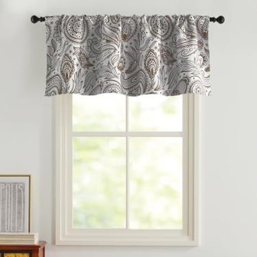 Imagem de Cortina de janela pequena estilo boêmio estilo country valance, escurecimento de ambiente, camada pequena, isolamento térmico para quarto, L 142 x C45, cappuccino, 1 painel