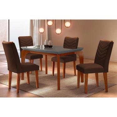 Imagem de Sala De Jantar Completa Londrina C- Tampo Madeirado Vidro Canto Reto 120x80cm E 4 Cadeiras Londrina Imbuia-grafite - Veludo Marrom - Rufato