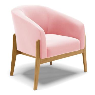 Imagem de Cadeira Sala De Jantar Base De Madeira Stella Suede D03 - D'rossi Cor Rosa Bebê