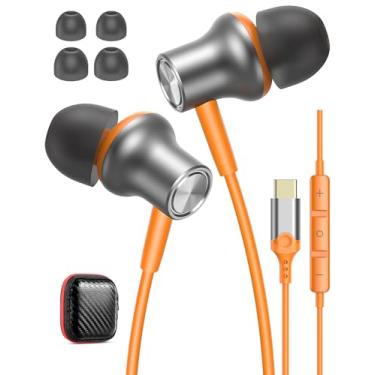 Imagem de iMangoo Fones de ouvido USB C com fio ergonômico para iPhone 17 Air 16 16e 15 Pro Max para iPad Pixel 10 9 9a Galaxy S25 S24 Ultra USBC fones de ouvido com microfone para música, academia, treino