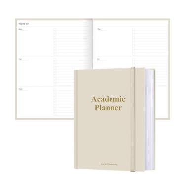 Imagem de Agenda acadêmica para 2025, 2026 ou a qualquer momento – 21,6 x 28 cm, planejador semanal sem data para estudantes de ensino doméstico, ensino médio, faculdade e enfermagem, 200 páginas, bege