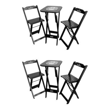 Imagem de Kit 2 Conjuntos Bistrô Mesa Com 2 Banquetas Dobráveis De Madeira Personalizada Hei Preta