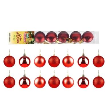 Imagem de Kit 14 Bolas Lisas 3cm Texturizadas Natal Árvore Led Luzes Guirlanda Decoração Enfeite Papai Noel Cor: Vermelho