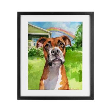 Imagem de Stupell Industries Impressão emoldurada de bétula de retrato boxer e arco-íris sob vidro, design de George Dyachenko, 53 x 43 cm