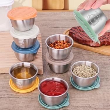 Imagem de 1 copo de molho de salada de aço inoxidável com tampas à prova de vazamento, recipientes de molho reutilizáveis para lancheira, viagem, cozinha (verde)