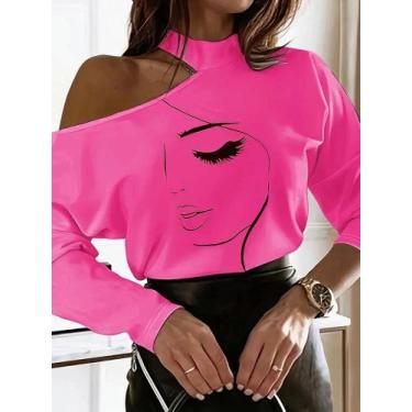 Imagem de Camiseta Feminina Branca Manga Comprida - Ombro De Fora - Estilo Chiqu