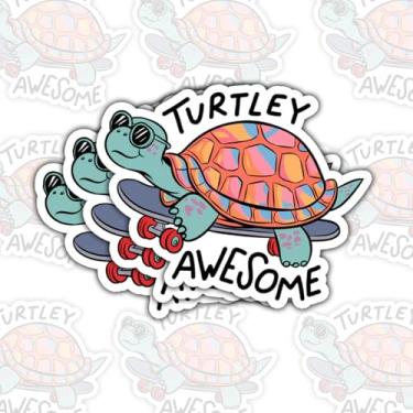 Imagem de (3 peças) Adesivo incrível Turtley, adesivos engraçados de skate de tartaruga, decalque de vinil de tartaruga fofa, adesivo de trocadilho de animal à prova d'água para laptop, garrafa de água, copo