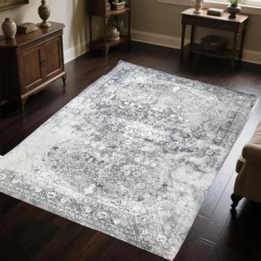 Imagem de Tapetes de área de 122 x 183 cm para sala de estar Lavável na máquina, tapetes macios vintage com suporte de borracha Tapete grande persa oriental para sala de jantar, embaixo da mesa, escritório em