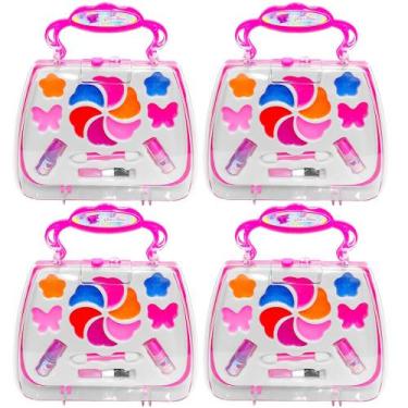 Imagem de Kit 4 Estojos de Maquiagem Bolsinha Rosa Maquiar Infantil Meninas + An