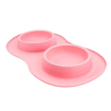 Imagem de Comedouro Duplo Interativo para Gatos e Cachorros, Rosa e Cinza, Plástico, Silicone, 150ml, Tigela para Ração e Água, Mecânico