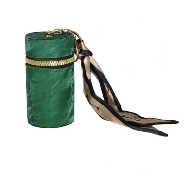 Imagem de Jinweixb Bolsa de armazenamento de batom, caixa de armazenamento de esmalte de brilho labial, chaveiro dourado com lenço de seda, pode ser pendurada na bolsa feminina, verde