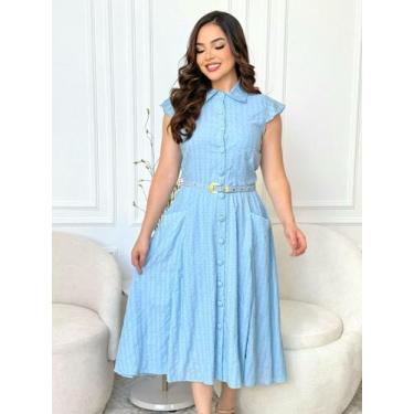Imagem de Vestido Feminino Midi com Botão Verão Casual Elegante Moderno - Fashio