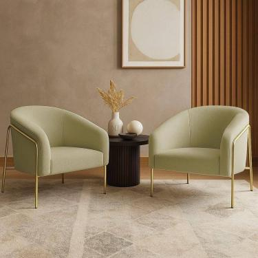 Imagem de Poltrona Sala Industrial Alta Dourado Kit 2 Stella Bouclê D03 - D`rossi Cor Pistache