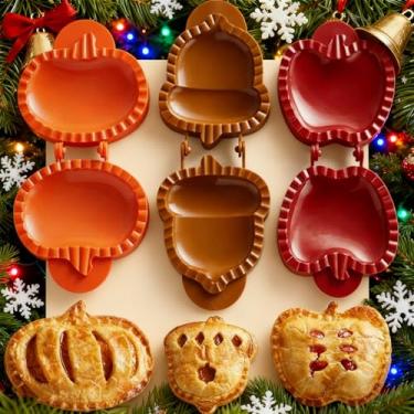 Imagem de spacemor 3 peças de mini moldes de torta de mão, moldes de torta para prensar massa, molde de biscoito de Natal para fazer pastelaria de festa, panificação, formato de abóbora de maçã e bolota (estilo