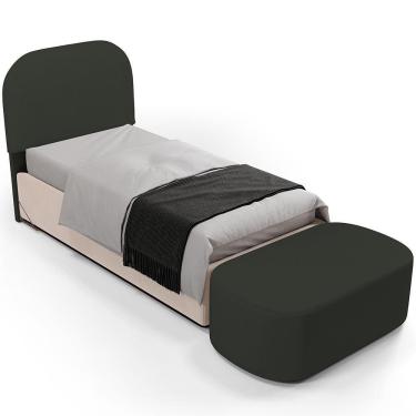 Imagem de Cabeceira Cama Box 100cm Lanna Com Puff Recamier Doha W01 Linho Verde Musgo - Lyam Decor