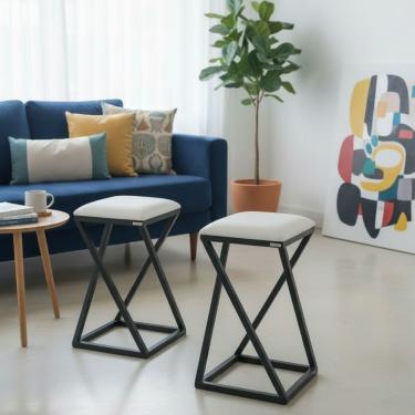 Imagem de Conjunto 2 Banquetas Estrutura Ferro Baixa Branco