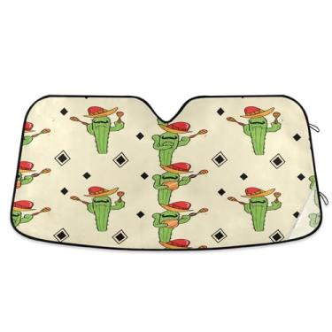 Imagem de SEHANY Pára-brisa de carro cacto planta verde para-sol dobrável janela frontal protetor de viseira solar para carro, SUV, caminhão - Mantenha o veículo fresco, 133 x 23,5 polegadas