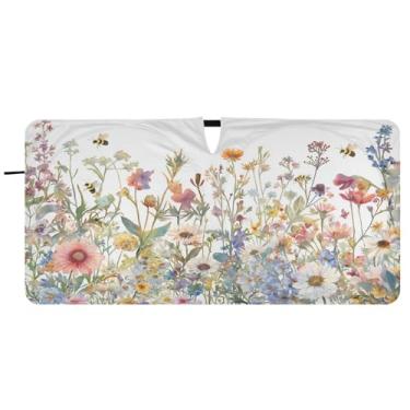 Imagem de Blueangle Guarda-sol para para-brisas de ervas e flores silvestres - 157,5 cm x 81,3 cm dobrável para janela dianteira do carro bloqueia raios UV viseira de sol (624)