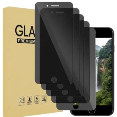 Imagem de Pacote com 5 protetores de tela de privacidade para iPhone 8 Plus/7 Plus, película de vidro temperado anti-espião, anti-arranhões, dureza 9H, capas de telefone compatíveis, alta definição
