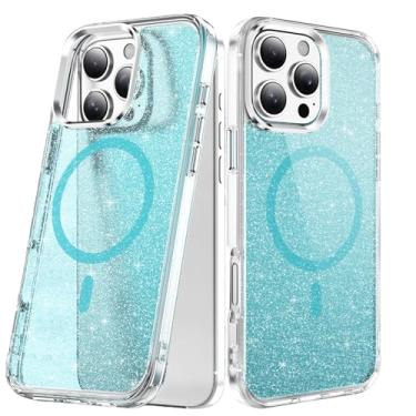 Imagem de LEMAXELERS Capa para iPhone 13 / iPhone 14, [compatível com Magsafe] Capa protetora de telefone feminina à prova de choque com glitter transparente antiamarelamento para iPhone 14, azul cristal